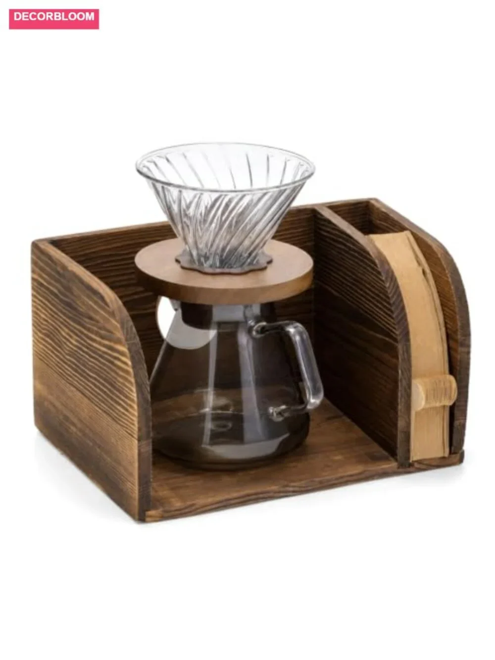 Solid Wood Coffee Bar Organizer Station with Cord Hole for Kitchen Counter